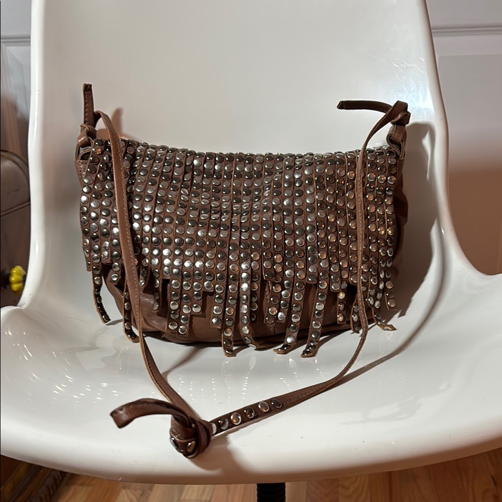 Studded Brown Fringe Crossbody Bag - Casual Women Bag